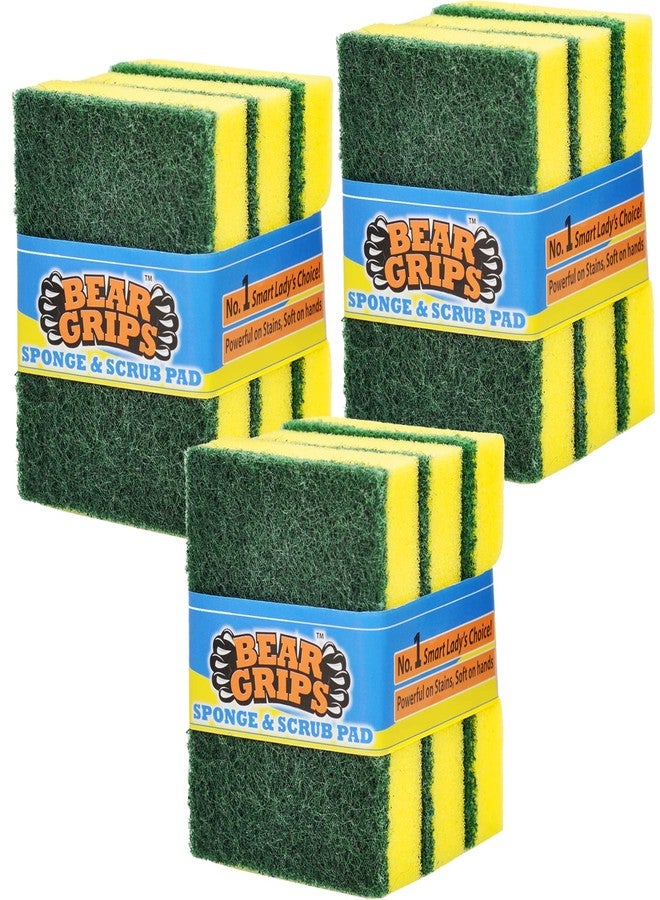 BEAR GRIPS Sponge Scrub pad for Utensils Cleaning in Kitchen Long Lasting Stain Removal Scrubber for Dish wash Liquid - Pack of 9 - Image 1